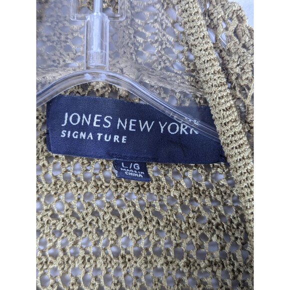 Jones New York Signature Womens Large Open Knit Cardigan Sweater Gold Open Front - Picture 6 of 8